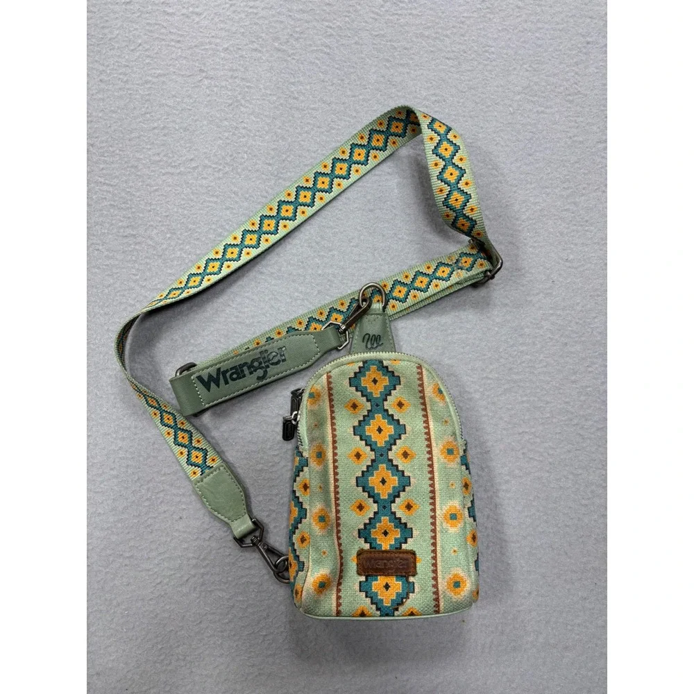 Wrangler Sling Bag Small Mint Green Southwestern Aztec‎ Print Crossbody